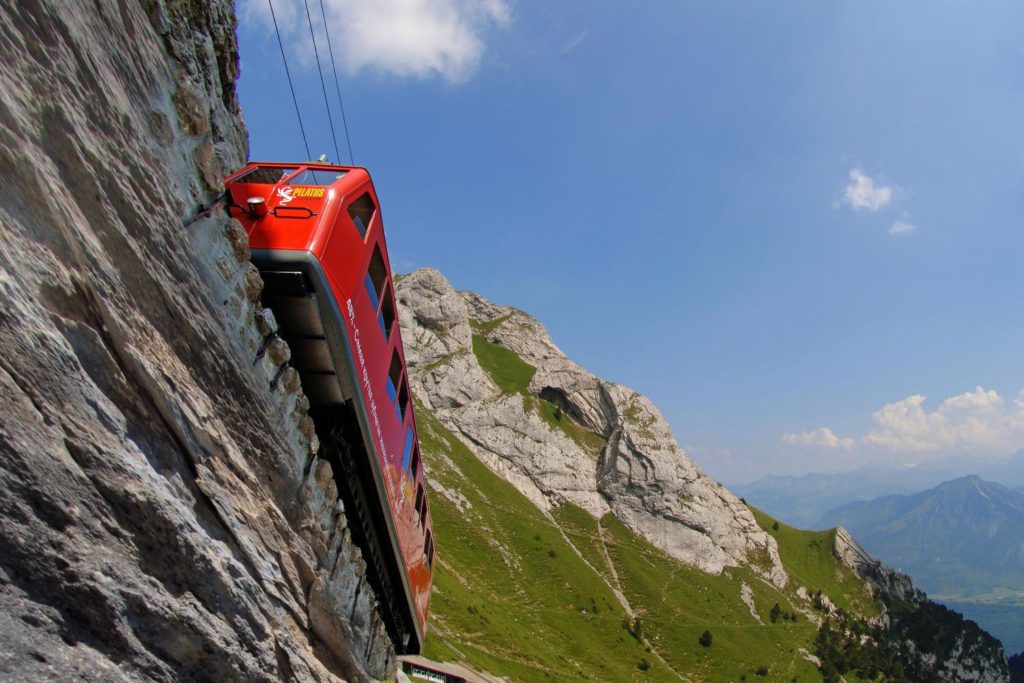 Mt. Pliatus Luzern Switzerland Cogwheel clinging to the edge