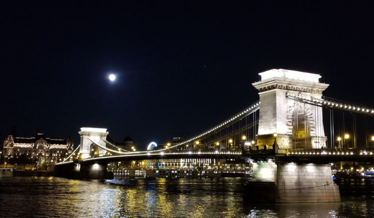 Chain Bridge Budapest on a full moon