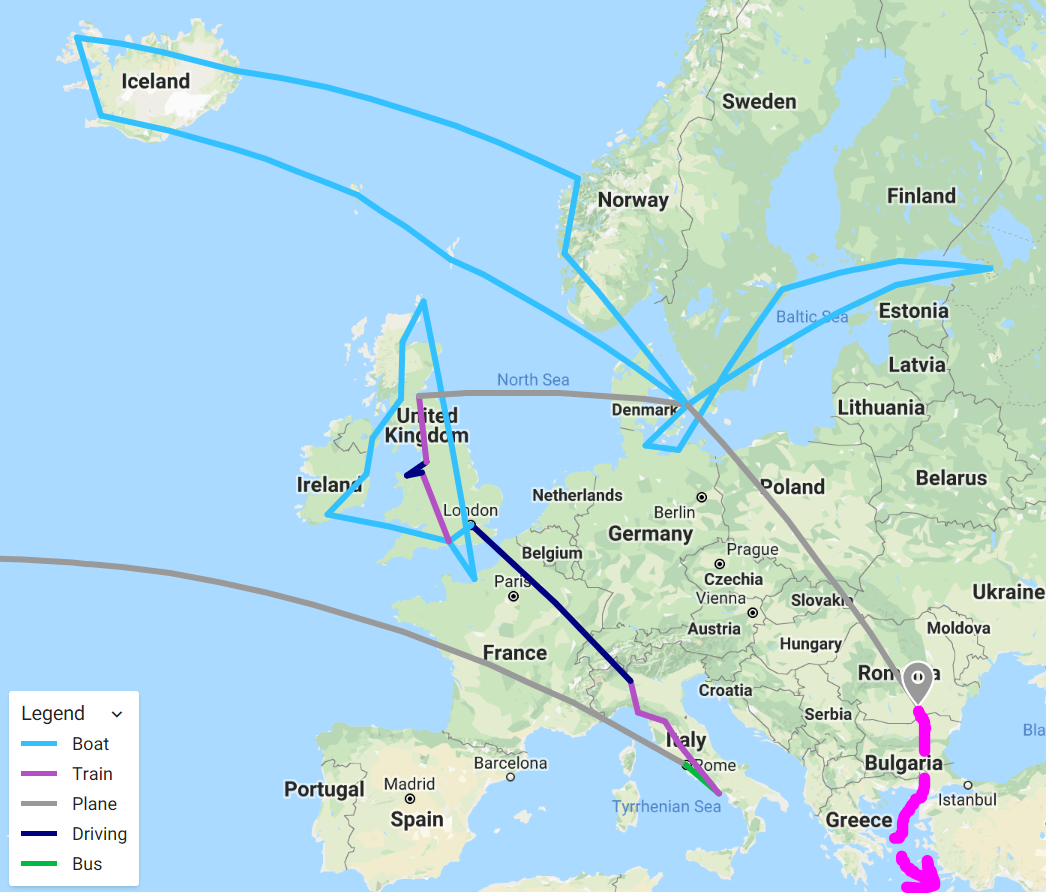 6 month travel adventure Europe Retirement Map